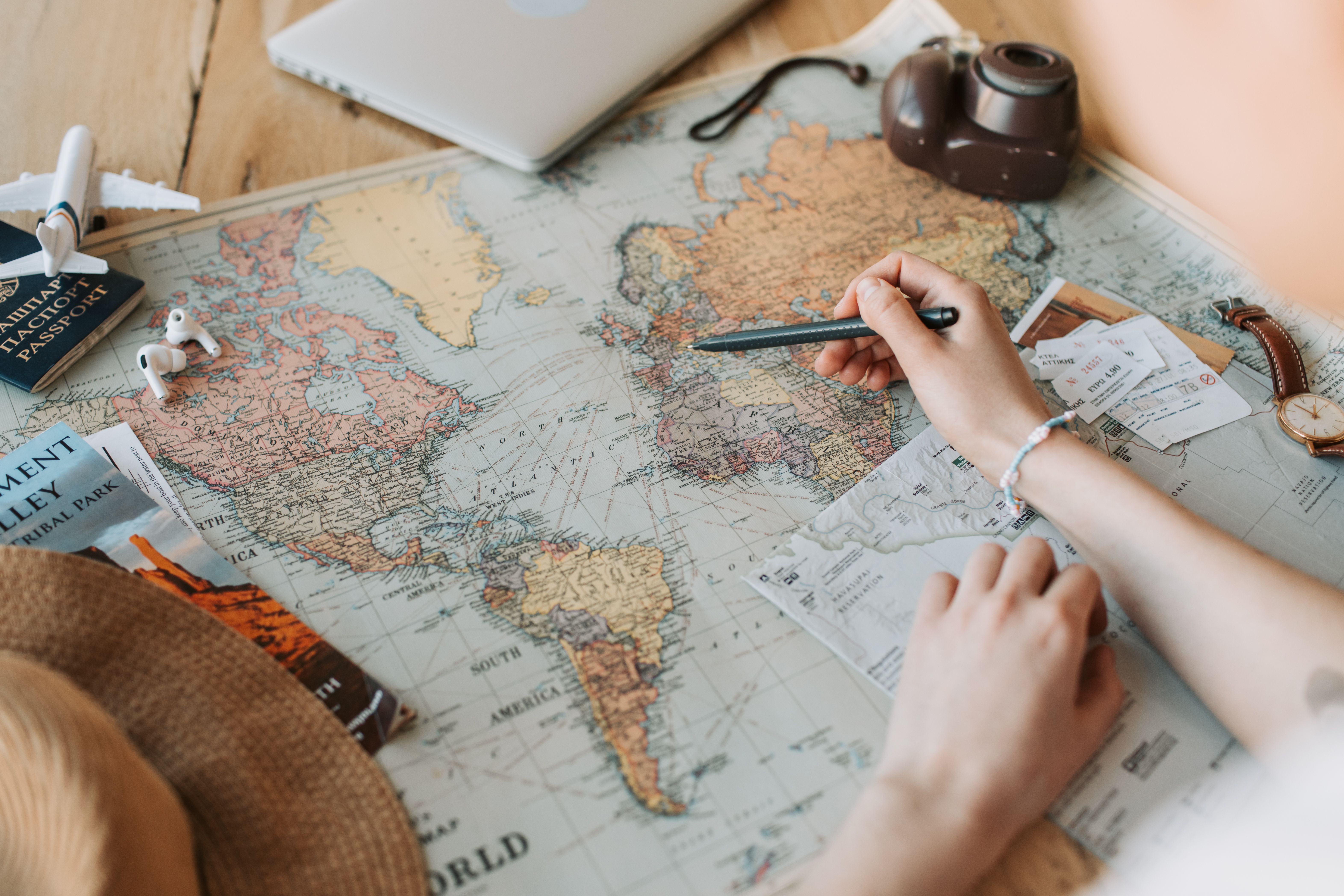 Planning a trip on a world map