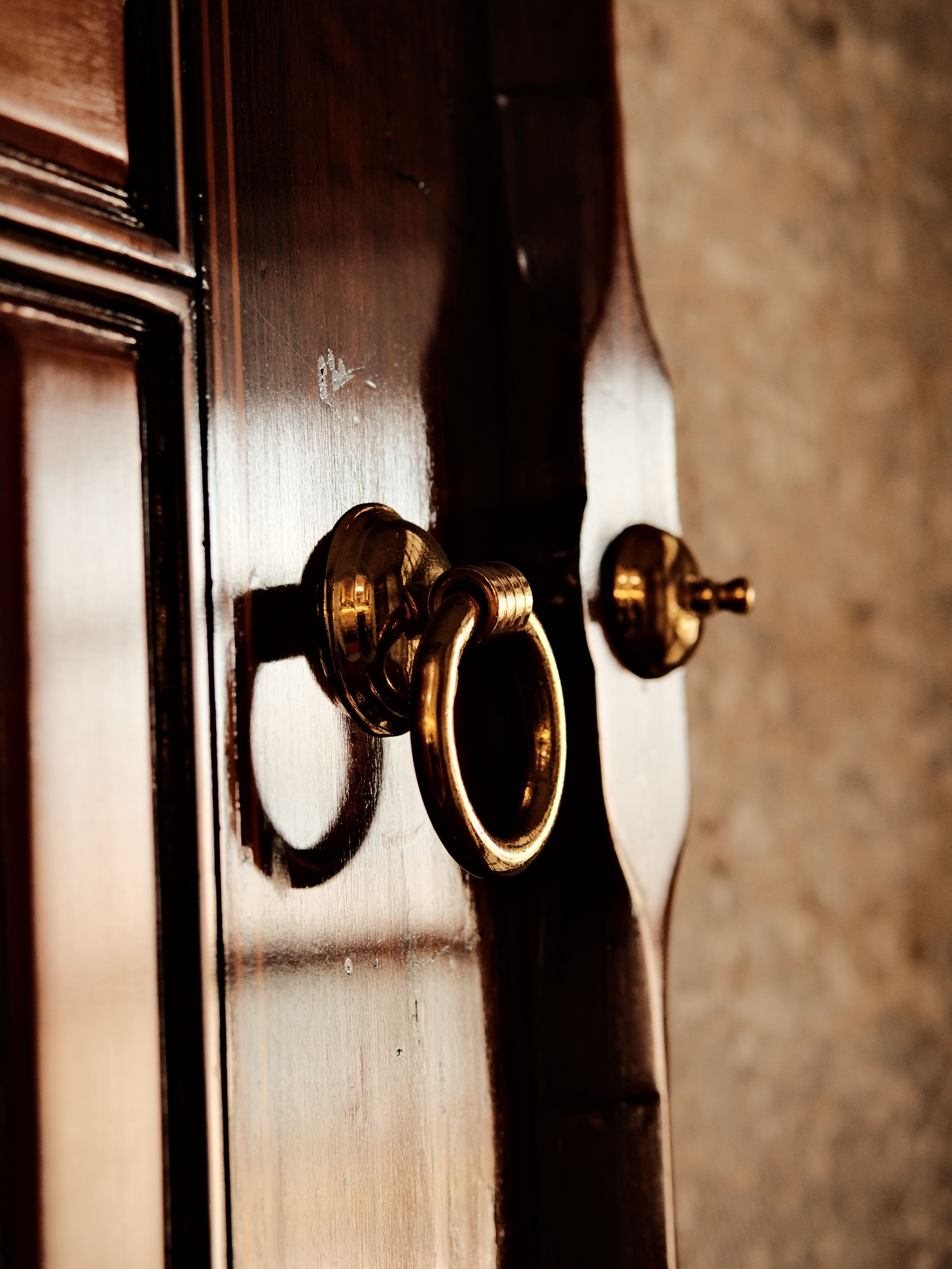 A brass knocker on a door — coming home
